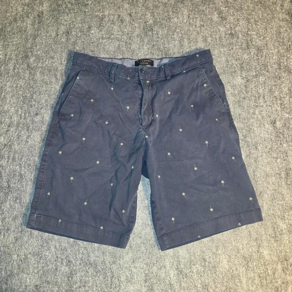 Banana Republic Emerson Shorts Mens 32 Navy Blue Palm Tree Print Chino Preppy